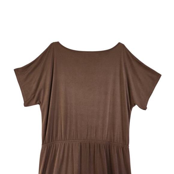 Chicos Womens Maxi Dress Size Large Chocolate Brown Cold Shoulder Stretch Travel - Picture 6 of 15